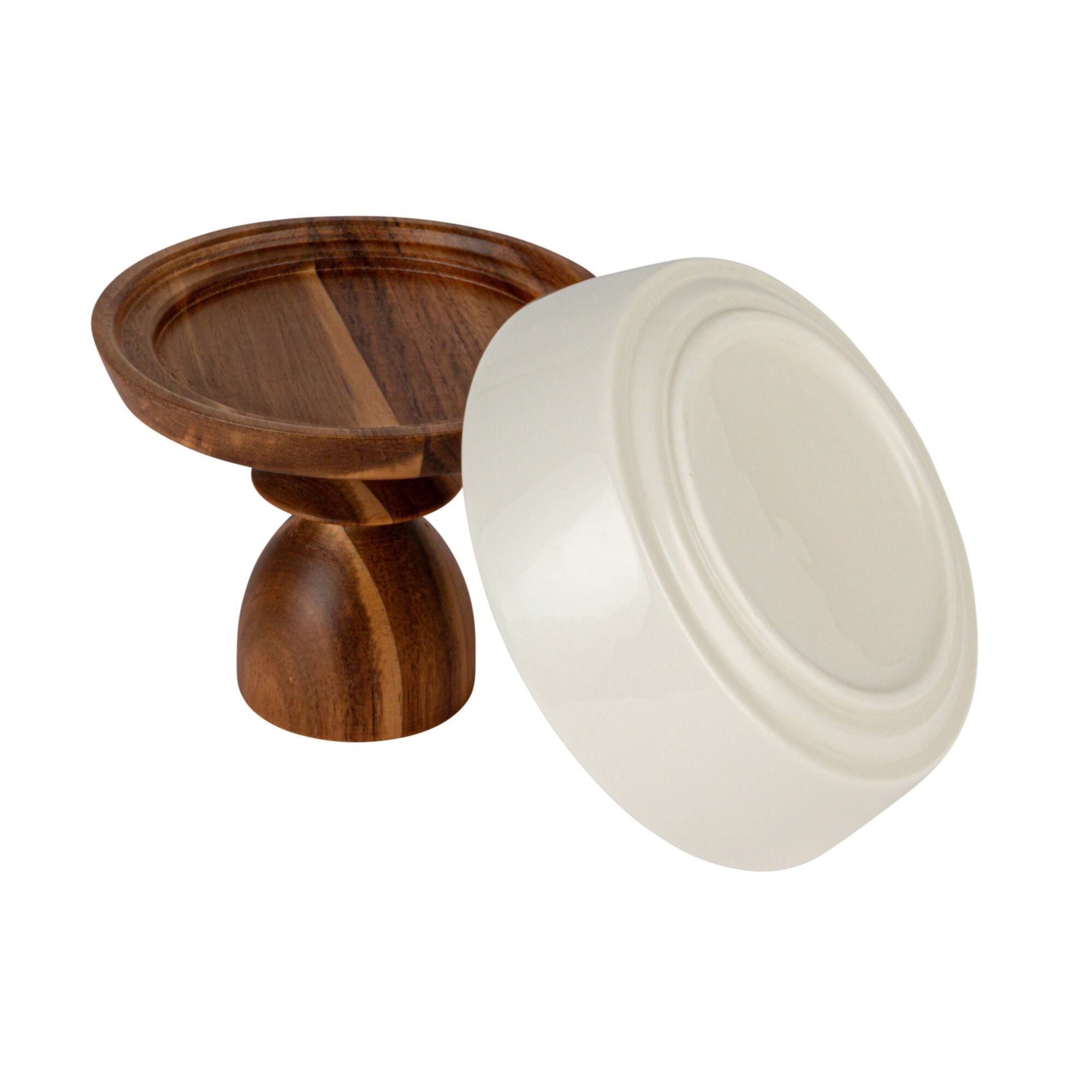 Hello Honey® 5.75" White & Natural Acacia Wood Enhanced Stoneware Serving Set